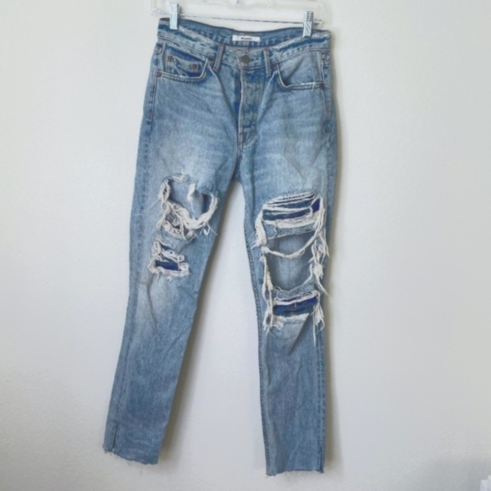 GRLFRND Karolina High Rise Destroyed Button Fly E Street Jeans, Size 26
